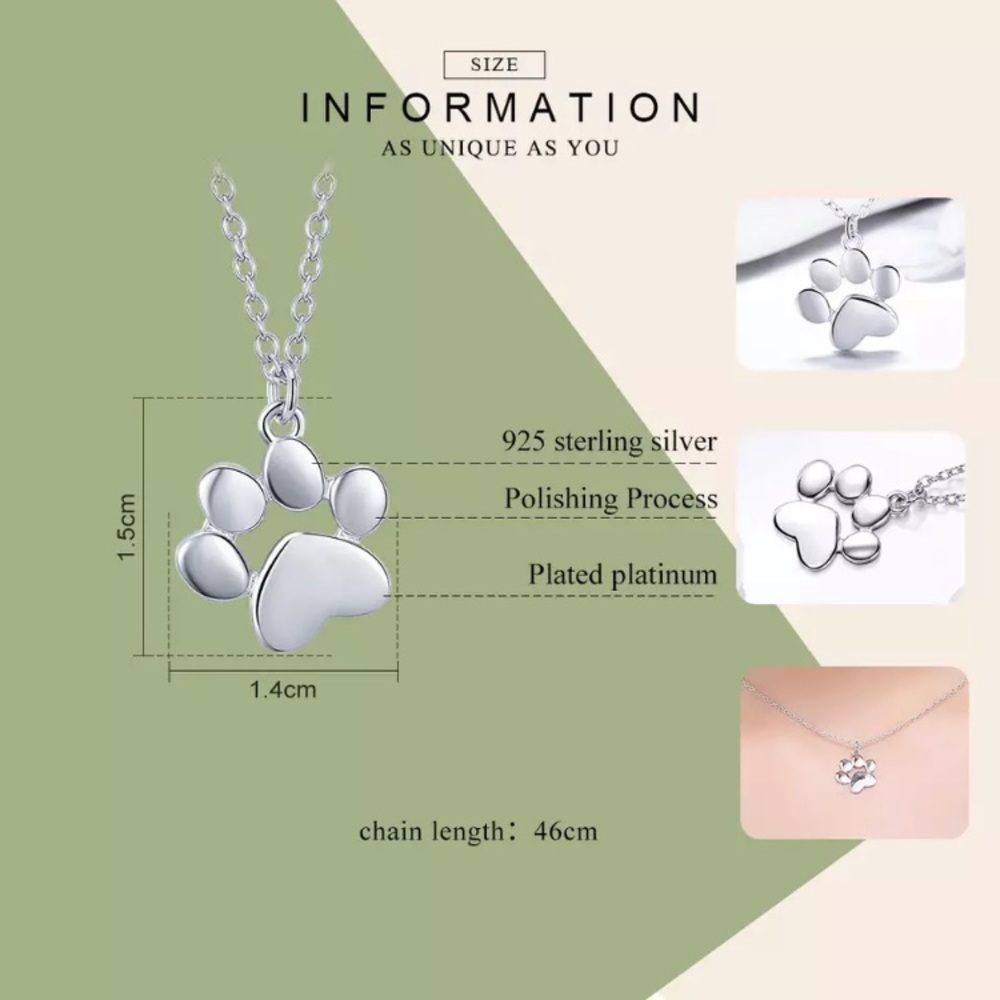 925 Silver Paw Print Necklace - Picture 3 of 6